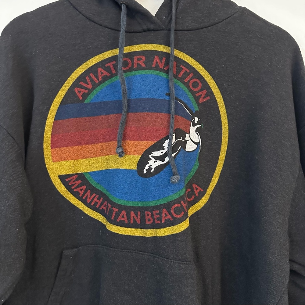 Aviator Nation Black Hooded Sweatshirt with Rainbow Logo - Picture 5 of 12